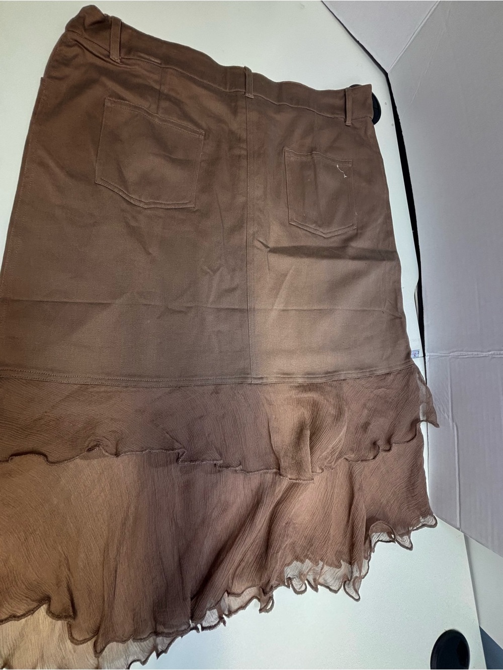 Vintage Oscar Leopold Brown Tiered Silk Ruffle Midi Skirt - NWOT - Picture 2 of 8